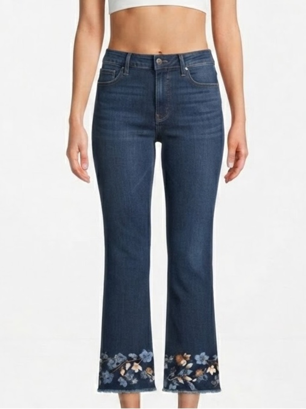 CHARLIE B Ankle Jeans with Embroidered Hem 10 Dark Wash EUC